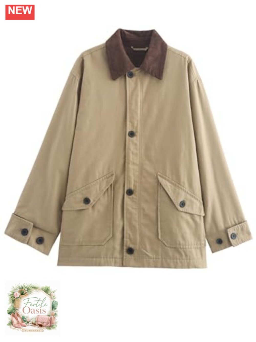 Oversized Canvas Barn Jacket Corduroy Collar Button Down Casual Coat